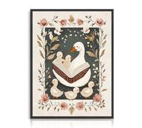 Dazzlewall Impresión de Arte de Pared de Vivero de Patos, Libro de Lectura de Patos Póster Floral Pintura en Lienzo Boho para Niños Sala de Juegos de Guardería, Dormitorio, 12x16 Pulgadas Sin Marco