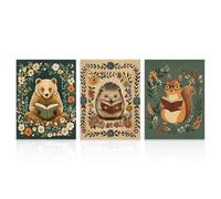 Dazzlewall Juego de 3 Piezas de Arte de Pared de Animales del Bosque Leyendo, Pósters de Arte Popular de Oso, Erizo y Ardilla para Decoración de Guardería o Sala de Juegos, 12x16 Pulgadas Sin Enmarcar