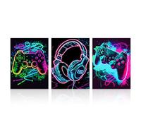 Dazzlewall Juego de 3 Piezas Retro Neón Gaming, Mando Auriculares Línea Artística, Decoración Adolescentes Sala Juegos, 12x16 Sin Enmarcar