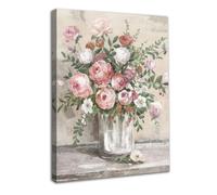 Dazzlewall Póster de Arte de Pared de Flores Vintage Enmarcado de Granja, Impresiones de Jarrón de Flores Blancas Rosa Rústico Pintura Botánica Para Baño Dormitorio Sala de Estar 12x16 in