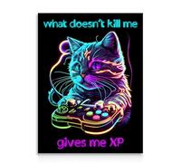 Dazzlewall Póster de Arte de Pared de Juegos de Neón, Divertido Cuadro de Gato Cyberpunk Para Dormitorio de Niño Adolescente Decoración de Sala de Juegos 30×40 cm Sin Marco