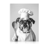 Dazzlewall Póster de Arte de Pared de Perro Divertido Impresión de Perro Chef, Cuadro de Animal En Blanco Y Negro Para Decoración de Dormitorio Cocina Comedor 30X40 cm Sin Marco