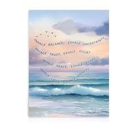 Dazzlewall Póster de Arte de Pared de Salud Mental, Póster Calmante Costero de Playa Azul Terapia de Inhalación Y Exhalación Positiva Decoración de Pared de Oficina, 30x40 cm Sin Marco