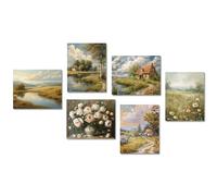 Dazzlewall Póster de Decoración de Pared de Campo Francés Vintage Póster de Pared Botánico Rústico para Dormitorio de Sala de Estar de Casa de Campo 8x10 in Sin Marco Set de 6