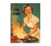 Dazzlewall Póster Divertido de Arte de Pared de Cocina, Cuadro de Ama de Casa Feliz Vendimia de Los Años 50 Para La Decoración Del Comedor de La Cocina Del Dormitorio 30×40 cm Sin Marco