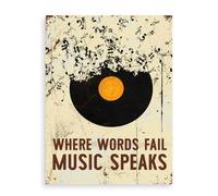 Dazzlewall Póster Vintage Disco Vinilo, “Donde Fracasan las Palabras, Habla la Música”, Decoración Música Dormitorio Oficina, 12x16 Sin Enmarcar