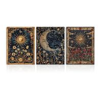 Dazzlewall Set de 3 Piezas Arte de Pared Boho Gótico Vintage, Lienzo de Tarjetas Tarot de Sol y Luna Floral Occultismo para Dormitorio 30×40 cm Sin Marco