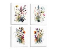 Dazzlewall Set de 4 Piezas Decoración Baño Vegetal Minimalista, Señal Relajarse, Sumergirse, Desconectar con Eucalipto para Baño 20×25 cm Enmarcado