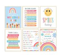 Dazzlewall Set de 6 Pósteres Motivacionales para Niños Growth Mindset para Aula Habitación Infantil 20×25 cm Sin Marco