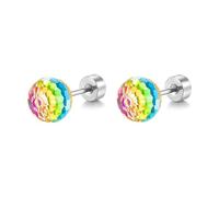 Dazzling Crystal Disco Ball Studs, 20G acero inoxidable cartílago pendientes para mujer, colorido tornillo austriaco CZ parte trasera plana, moda retro de los años 70, regalo de joyería para fiesta de
