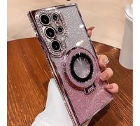 Dazzling Folding Bracket That Sparkles Phone Case Cover for Samsung, Sparkling Dazzle Folding Stand Cases (Pink,S22)