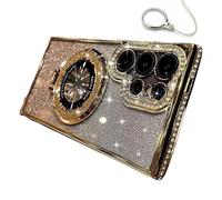 Dazzling Invisible Folding Bracket That Sparkles Phone Case Cover for Samsung, Translucent Magnetic Thick Corner Pads Phone Case (S22,Gold)
