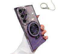 Dazzling Invisible Folding Bracket That Sparkles Phone Case Cover for Samsung, Translucent Magnetic Thick Corner Pads Phone Case (S22,Purple)