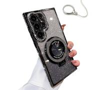 Dazzling Invisible Folding Bracket That Sparkles Phone Case Cover for Samsung, Translucent Magnetic Thick Corner Pads Phone Case (S24Ultra,Black)