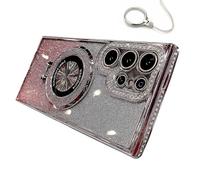 Dazzling Invisible Folding Bracket That Sparkles Phone Case Cover for Samsung, Translucent Magnetic Thick Corner Pads Phone Case (S23Ultra,Pink)