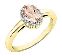 Dazzlingrock Collection Anillo de compromiso de oro amarillo de 14 quilates, 6 x 4 mm, con morganita ovalada y halo de diamante redondo (talla 4.5), Diamante, morganita, oro, Morganita
