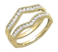 Dazzlingrock Collection Anillo doble para mujer con diamante redondo blanco 0,45 quilates 1/2 quilates Oro 10k, Diamante blanco, oro amarillo, Diamante blanco