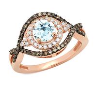 Dazzlingrock Collection Anillo para mujer de 1,25 quilates con diamantes negros, champán y blanco de 14 quilates, oro rosa de 1 1/4 quilates, talla 4,5, Diamante, topacio azul, dorado, Topacio azul