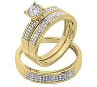 DazzlingRock Collection Anillo trío de diamantes blancos redondos de 0,33 quilates en oro amarillo de 14 quilates, talla de mujer 4,5 y talla de hombre 9