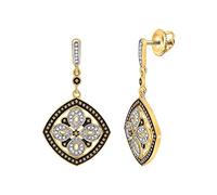 Dazzlingrock Collection Aretes colgantes cuadrados de diamante marrón redondo de 0,5 quilates (quilates) de 1/2 quilate, oro amarillo de 14 quilates, Diamante Oro amarillo, Diamante