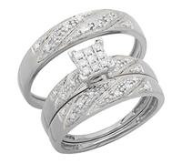 DazzlingRock Collection Juego de anillos de boda redondos cultivados en laboratorio con marco cuadrado de diamante blanco a juego para él y ella (0,28 quilates, color H-I, claridad SI2) en plata de