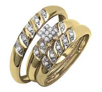 DazzlingRock Collection Juego de anillos de novia redondos de diamantes blancos para pareja (0,20 quilates, color I-J, claridad I2-I3) en oro, W-7 & M-9.5, Oro amarillo Diamante blanco Oro amarillo