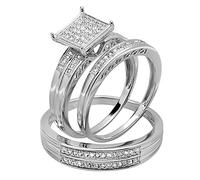 Dazzlingrock Collection Juego de tres diamantes blancos redondos de 0,25 quilates (quilates) para hombres y mujeres, plata de ley, Plata de ley Diamante blanco Plata de ley, Diamante blanco