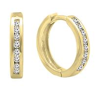 Dazzlingrock Collection Pendientes de aro redondos de diamante blanco de 0,15 quilates para mujer, oro amarillo de 14 quilates, Diamante Oro amarillo, Diamante