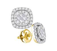 Dazzlingrock Collection Pendientes de tuerca de oro amarillo de 14 quilates con diamante redondo y princesa de 0,14 quilates, Diamante blanco Oro amarillo, White Damond
