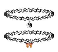 DAZZLUXE 1 collar de bagua con 1 pieza de collar de mariposa, collar negro, collar elástico, cordón de pesca, collar de clavícula, adecuado para cosplay, fiesta, fiesta de disfraces, Metal