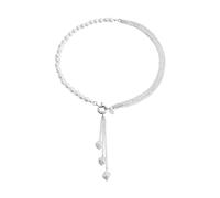 DAZZLUXE 1 collar de perlas de imitación de perlas de agua dulce, collar con colgante de perlas, cadena geométrica multicapa, Plata esterlina