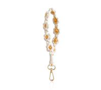 DAZZLUXE 1 pulsera de crisantemo, llavero, llavero, llavero blanco, estilo minimalista, llavero tejido a mano, beige, Talla única