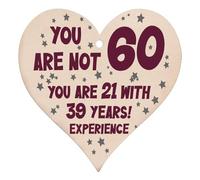 DAZZLUXE 1 tarjeta para 60 cumpleaños, placa de madera en forma de corazón, tarjeta de cumpleaños con forma de corazón, marca de amor, regalo hecho a mano, colgador decorativo en forma de corazón (10