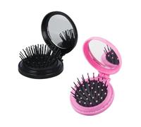 DAZZLUXE 2 cepillos de pelo plegables, cepillo de pelo redondo con espejo, cepillo para el pelo de viaje portátil, mini cepillo de maquillaje para niñas, adecuado para viajes y veladas (rosa + negro)