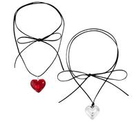 DAZZLUXE 2 Colgantes en Forma de Corazón, Regalo de Joyería Personalizado, Collar Ajustable para Mujer y Hermana (Plata, Rojo), Cuerda de Resina