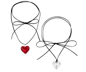 DAZZLUXE 2 Colgantes en Forma de Corazón, Regalo de Joyería Personalizado, Collar Ajustable para Mujer y Hermana (Plata, Rojo), Cuerda de Resina