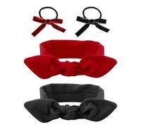 DAZZLUXE 2 diademas, 2 gomas para el pelo, diademas para mujer, cintas rojas, diademas retro, accesorios para el cabello, adecuadas para deportes, yoga, lavado facial (rojo, negro)