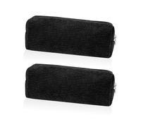 DAZZLUXE 2 estuches negros de pana para lápices, bolsa de almacenamiento de gran capacidad, material escolar, estuche simple, adecuado para la escuela, la oficina, los viajes, Negro , Sencillo y