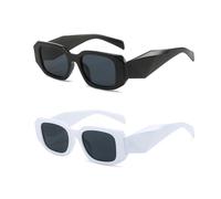 DAZZLUXE 2 gafas de sol rectangulares de corte cuadrado, gafas de sol irregulares, gafas de sol de hip hop disco, montura cuadrada retro de los años 90 (negro, blanco), negro, blanco