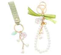 DAZZLUXE 2 llaveros de piel para mujer, llaveros de coche, llaveros de flores, accesorios, verde, Talla única