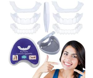 Dazzluxe 2 pares de dentaduras postizas instantáneas, clip cosmético temporal en carillas dentadas, dientes falsos naturales y cómodos para blanquear dientes falsos, dientes falsos superiores e