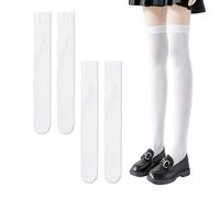 DAZZLUXE 2 Pares de Medias por Encima de la Rodilla, Blancas, Sexys, para Estudiante, Uniforme Jk, Adecuadas para la Escuela