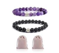 DAZZLUXE 2 pulseras de cristal, 2 bolsas de almacenamiento, pulseras de amatista, piedras preciosas de amatista, piedras preciosas naturales, amatista, pulseras de amatista