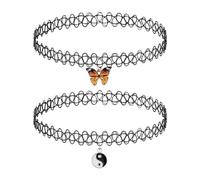 DAZZLUXE 2 unidades de sedal de pesca para clavículas, collar negro, collar de tatuaje para mujer, colgante elástico, collar para mujer, collar colgante, cadena de tatuaje de los años 90, 46 cm,