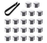 DAZZLUXE 20 fundas protectoras para tuercas con 1 clip para tuercas de neumáticos, tapas de tuercas de rueda de 17 mm, fundas decorativas de plástico, accesorios para coche (plata)