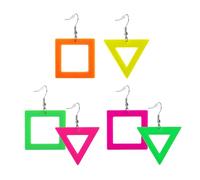 DAZZLUXE 3 Pares de Pendientes de Neón, Triangulares y Cuadrados, Retro, Acrílicos, Multicolor, Sin Níquel, Plomo ni Cobre, Adecuados para Uso Diario, Fiesta Retro, Graduación y Celebraciones