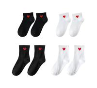 DAZZLUXE 4 pares de calcetines rojos de amor, calcetines en forma de corazón, combinación de calcetines cortos y medianos para mujer, calcetines de moda de corazón rojo, calcetines lindos, calcetines