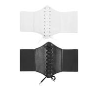 DAZZLUXE - Cinturones anchos elásticos con cordones para mujer (12 cm, 60 - 80 cm, ancho y elástico), color negro y blanco, blanco, Höhe 12 cm, Länge 60-80 cm