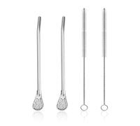 DAZZLUXE Cuchara de pajita de acero inoxidable de 2 piezas y cepillo de 2 piezas, vaso Yerba Mate de acero inoxidable, accesorios para beber té, café, zumo
