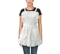DAZZLUXE Delantal De Encaje Con Volantes, Vintage De Sirvienta Francesa, Doble Bolsillo Para Mujer (Blanco)